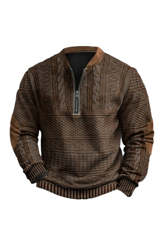 Big and Tall Regular Fit Casual Sweaters for Men Long Sleeve 1/4 Zip up Pullovers Loose Lightweight Comfy Cable Knit Warm Jacket Tops Brown XXXXXL