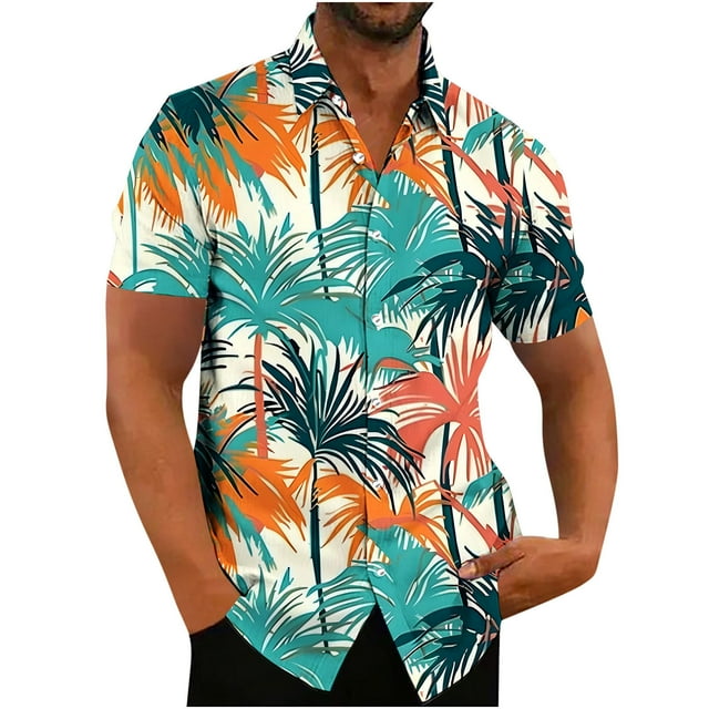 ZCFZJW Big and Tall Regular Fit Hawaiian Shirt for Men, Tropical Printed Summer Short Sleeve Button Down Mens Holiday Vacation Tees Shirts Tops Cotton Linen Beach Shirts Multicolor#04 XXXXL