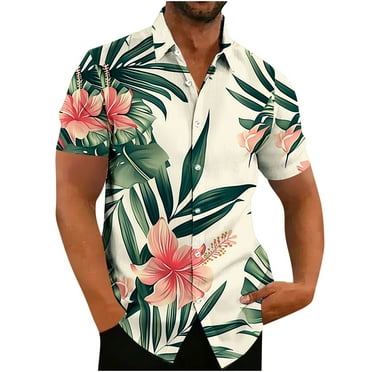 ZCFZJW Big and Tall Regular Fit Hawaiian Shirt for Men, Tropical Printed Summer Short Sleeve Button Down Mens Holiday Vacation Tees Shirts Tops Cotton Linen Beach Shirts Multicolor#02 XXXXL
