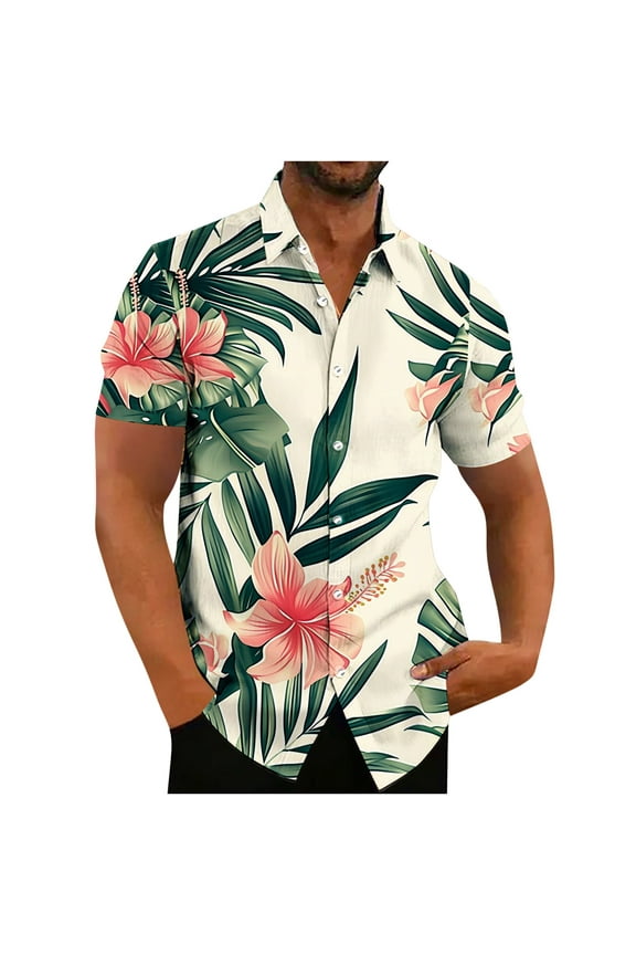 Big and Tall Regular Fit Hawaiian Shirt for Men, Tropical Printed Summer Short Sleeve Button Down Mens Holiday Vacation Tees Shirts Tops Cotton Linen Beach Shirts Multicolor#02 XXXXL