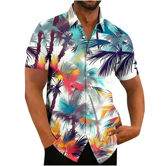 ZCFZJW Big and Tall Regular Fit Hawaiian Shirt for Men, Tropical Printed Summer Short Sleeve Button Down Mens Holiday Vacation Tees Shirts Tops Cotton Linen Beach Shirts Multicolor#10 XXXXL