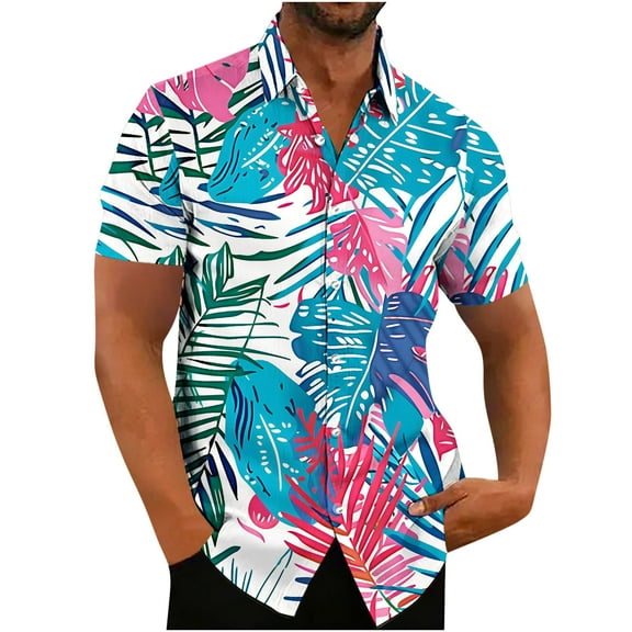 ZCFZJW Big and Tall Regular Fit Hawaiian Shirt for Men, Tropical Printed Summer Short Sleeve Button Down Mens Holiday Vacation Tees Shirts Tops Cotton Linen Beach Shirts Multicolor#06 XL