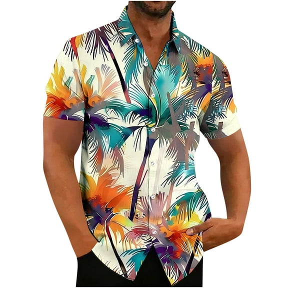 ZCFZJW Big and Tall Regular Fit Hawaiian Shirt for Men, Tropical Printed Summer Short Sleeve Button Down Mens Holiday Vacation Tees Shirts Tops Cotton Linen Beach Shirts Multicolor#11 M