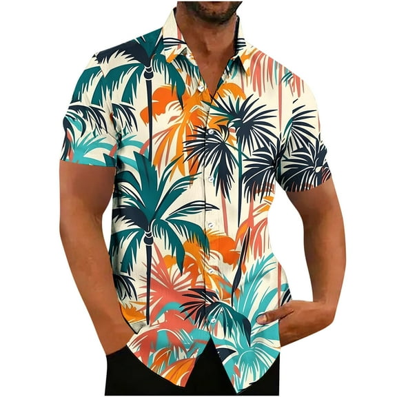 ZCFZJW Big and Tall Regular Fit Hawaiian Shirt for Men, Tropical Printed Summer Short Sleeve Button Down Mens Holiday Vacation Tees Shirts Tops Cotton Linen Beach Shirts Multicolor#05 XXXXL
