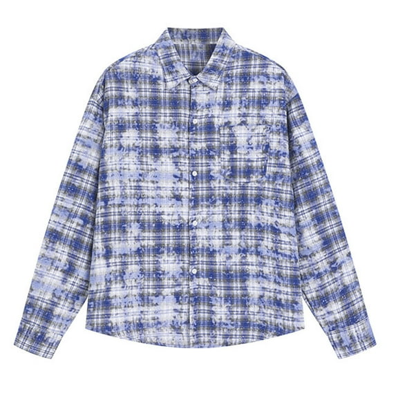 ZCFZJW Big and Tall Regular Fit Mens Flannel Shirts Long Sleeve Plaid Button Down Shirt Casual Soft Cotton Work Business Shirt Jacket with Pocket Blue#03 XXL