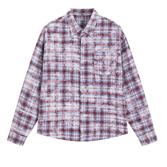 ZCFZJW Big and Tall Regular Fit Mens Flannel Shirts Long Sleeve Plaid Button Down Shirt Casual Soft Cotton Work Business Shirt Jacket with Pocket Red#01 XXL