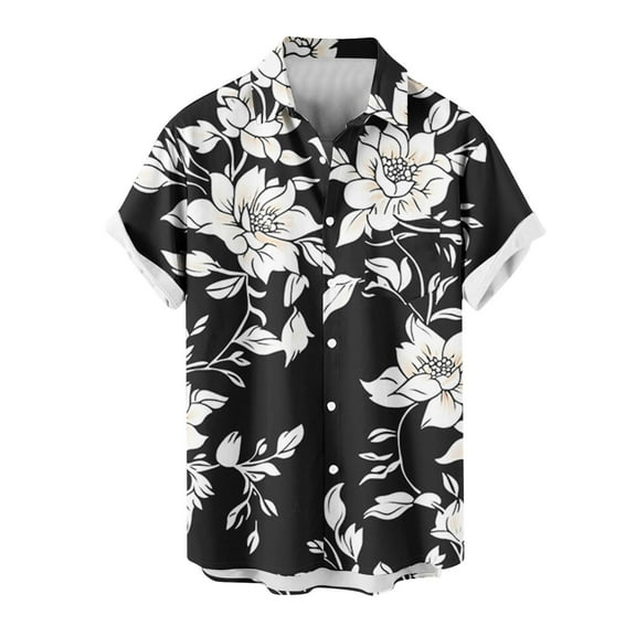 ZCFZJW Big and Tall Regular Fit Mens Hawaiian T-Shirts Trendy Summer Short Sleeve Tropical Floral Pattern Graphic Holiday Vacation Beach Tees Tops with Pockets Dark Gray L