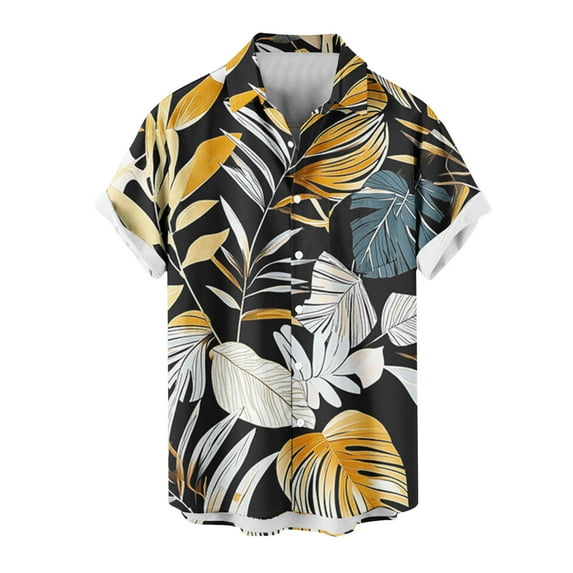 ZCFZJW Big and Tall Regular Fit Mens Hawaiian T-Shirts Trendy Summer Short Sleeve Tropical Floral Pattern Graphic Holiday Vacation Beach Tees Tops with Pockets Gold XL