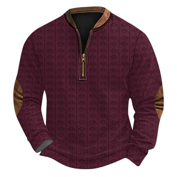 ZCFZJW Big and Tall Regular Fit Sweaters for Men Trendy Solid Color Long Sleeve Half Zip up V Neck Pullover Tops Lightweight Athletic T-Shirts with Elbow Patches M