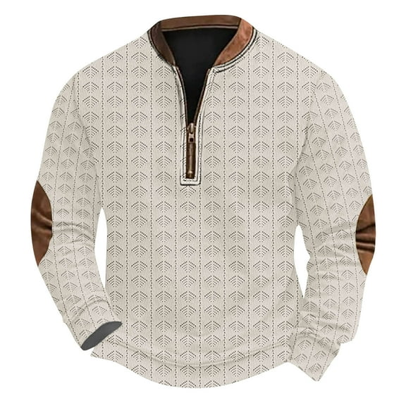 ZCFZJW Big and Tall Regular Fit Sweaters for Men Trendy Solid Color Long Sleeve Half Zip up V Neck Pullover Tops Lightweight Athletic T-Shirts with Elbow Patches XXL