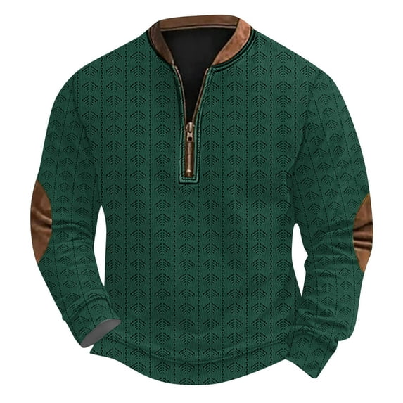 ZCFZJW Big and Tall Regular Fit Sweaters for Men Trendy Solid Color Long Sleeve Half Zip up V Neck Pullover Tops Lightweight Athletic T-Shirts with Elbow Patches XXXXL