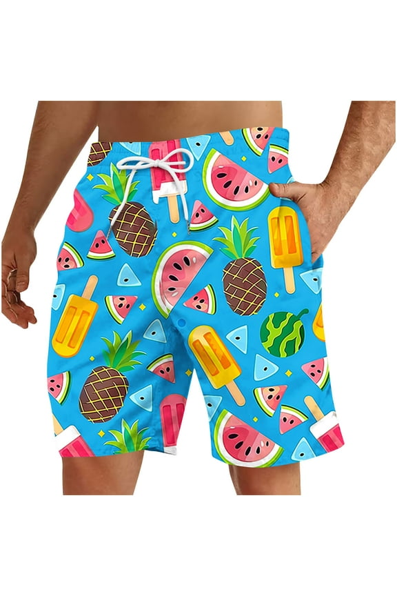 Big and Tall Regular Fit Swim Trunks for Men Casual Summer Tropical Fruit Pattern Print Elastic Waist Beach Board Shorts Bathing Suit with Pockets Multicolor#01 M