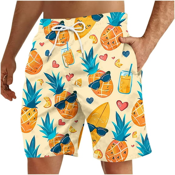 ZCFZJW Big and Tall Regular Fit Swim Trunks for Men Casual Summer Tropical Fruit Pattern Print Elastic Waist Beach Board Shorts Bathing Suit with Pockets Multicolor#19 L