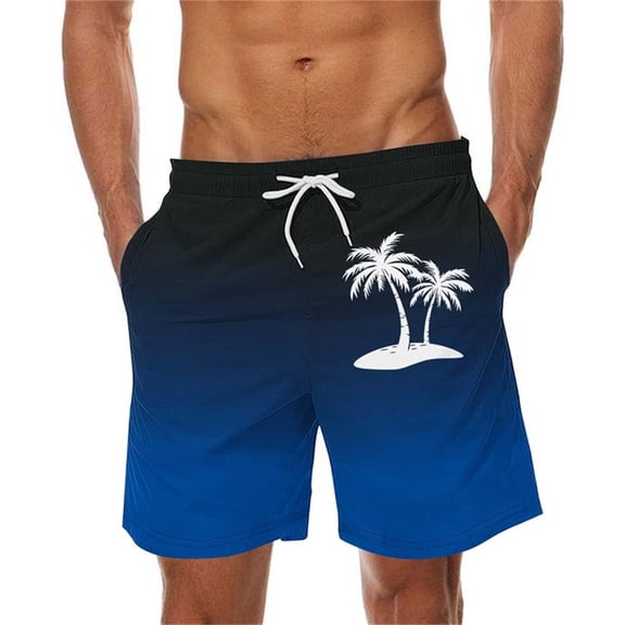 ZCFZJW Big and Tall Regular Fit Swim Trunks for Men Lightweight Casual Tie Dye Tropical Palm Tree Print Elastic Waist Beach Hawaiian Shorts with Pockets Dark Blue S