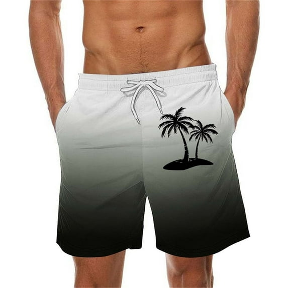 ZCFZJW Big and Tall Regular Fit Swim Trunks for Men Lightweight Casual Tie Dye Tropical Palm Tree Print Elastic Waist Beach Hawaiian Shorts with Pockets Silver L