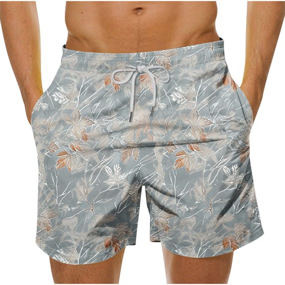 ZCFZJW Big and Tall Regular Fit Swim Trunks for Men Lightweight Tropical Leaves Pattern Printed Casual Drawstring Beach Board Shorts Trendy Hawaiian Bathing Suit Blue XXL