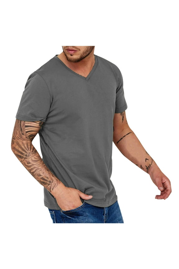 Big and Tall Regular Fit T-Shirts for Men Casual Solid Color Short Sleeve V Neck Plain Tees Shirt Loose Lightweight Comfy Workout Shirts Tops Dark Gray XXL