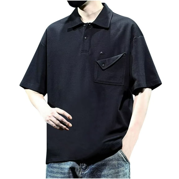 ZCFZJW Big and Tall Regular Fit T-Shirts for Men Loose Lightweight Casual Summer Short Sleeve Button up V Neck Henley Shirts Solid Color Workout Tees Tops with Pockets Black XXXL