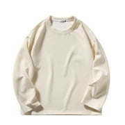 ZCFZJW Big and Tall Waffle Knit Sweatshirts for Men Lightweight Casual Solid Color Long Sleeve Crewneck Pullover Tops Trendy Oversized Baggy Outwear Coat Beige XXL