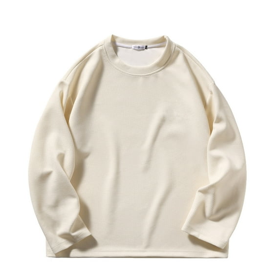 ZCFZJW Big and Tall Waffle Knit Sweatshirts for Men Lightweight Casual Solid Color Long Sleeve Crewneck Pullover Tops Trendy Oversized Baggy Outwear Coat Beige XXXXL