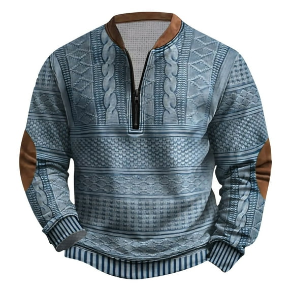 ZCFZJW Big and Tall Regular Fit Casual Sweaters for Men Long Sleeve 1/4 Zip up Pullovers Loose Lightweight Comfy Cable Knit Warm Jacket Tops Blue M