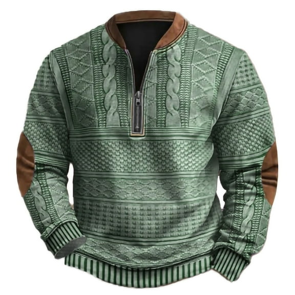 ZCFZJW Big and Tall Regular Fit Casual Sweaters for Men Long Sleeve 1/4 Zip up Pullovers Loose Lightweight Comfy Cable Knit Warm Jacket Tops Green XL