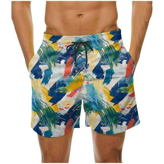 ZCFZJW Board Shorts Mens Quick Dry Swim Trunks with Pockets Funny Printed Summer Drawstring Elastic Waist Bathing Suit for Men Swimwear Surf No Liner Multicolor#06 M