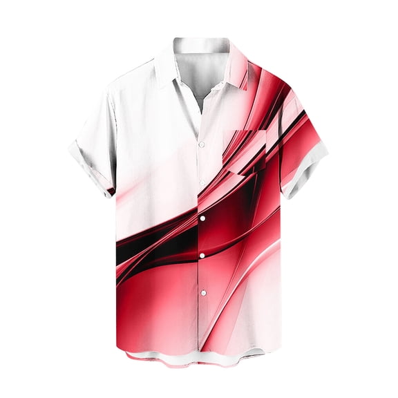 ZCFZJW Bowling Shirts for Men Big and Tall Regular Fit Casual Striped Color Block Print Short Sleeve Hawaiian Beach Vacation Tees Tops Casual Button Down Beach Shirts with Pockets Red XL