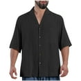 thumbnail image 1 of ZCFZJW Button Down Half Sleeve Linen Shirts for Men Big and Tall Regular Fit Casual Solid Color Soft Cotton Spread Collar Beach Vacation Tees Shirt Black S, 1 of 5
