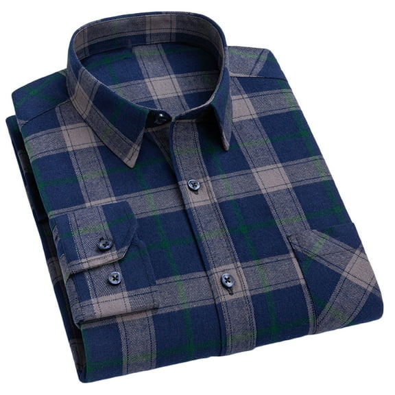 ZCFZJW Button Down Plaid Shirts for Men Soft Cotton Long Sleeve Casual Work Business T-Shirts Slim Fit Basic Stretch Tees Shirt Tops with Pockets Navy S