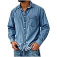 thumbnail image 1 of ZCFZJW Button Down Shirts for Men Cotton Vintage Casual Long Sleeve Athletic Workout T-Shirt Plain Distressed Denim Fashion Party Loose Lapel Collared Tees Tops Light Blue L, 1 of 4