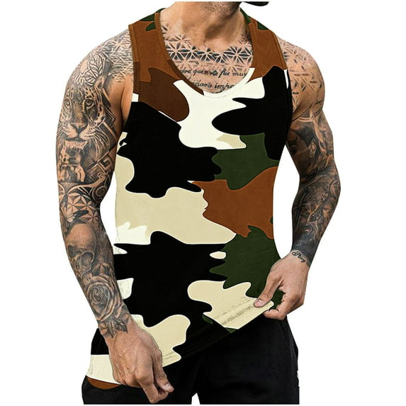 ZCFZJW Camouflage Tank Tops for Women Loose Fit Casual Summer Sleeveless Round Neck Workout Tees Vest Trendy Quick Dry Beach Hawaiian Shirts Camouflage#03 XXXL