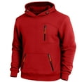thumbnail image 1 of ZCFZJW Cargo Hoodies for Men Big and Tall Regular Fit Casual Fall Long Sleeve Drawstring Hooded Pullover Tops Lightweight Comfy Workout Sweatshirts with Multi Zipper Pockets Red XXL, 1 of 5
