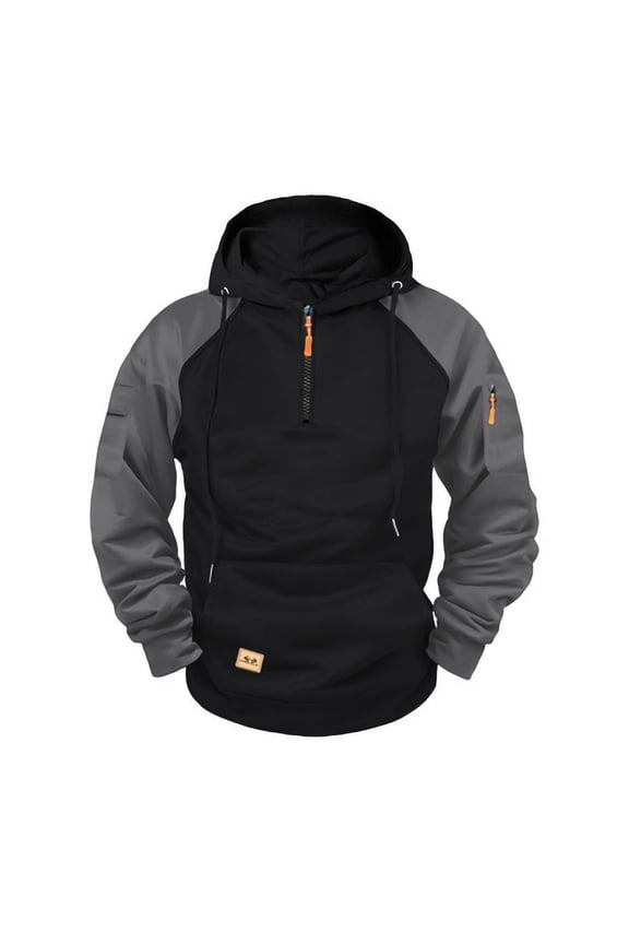 Cargo Hoodies for Men Lightweight Quarter Zip Pullover Sweatshirt Raglan Sleeve Kangaroo Pocket Shirts Tactical Military Jacket with Multic Pockets Black XXL