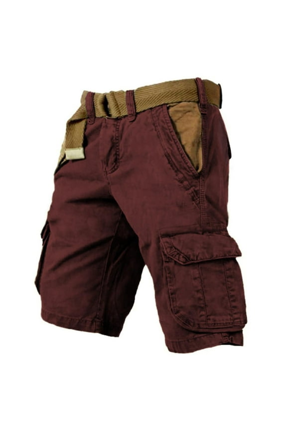 Cargo Shorts for Men 2025 Casual Outdoor Tactical Shorts Solid Patriotic Printed Distressed Washed Military Shorts with Multi-Pockets Wine XXL