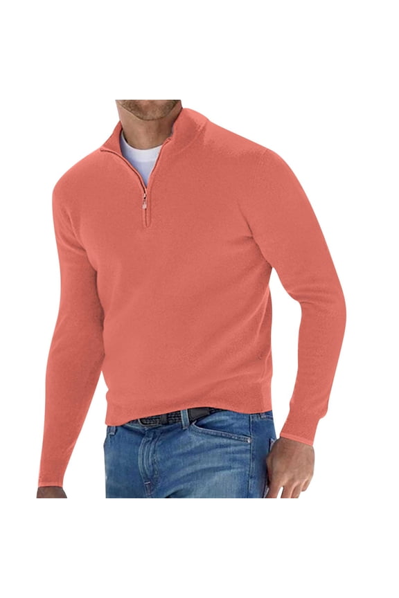 Casual 1/4 Zip Pola Sweatshirt Tops for Men Plus Size Spring Trendy Long Sleeve Velvet Warm Sweater Coat Solid Color Big and Tall Loose Regular Fitted Thin Jackets #01-Pink XXXXL