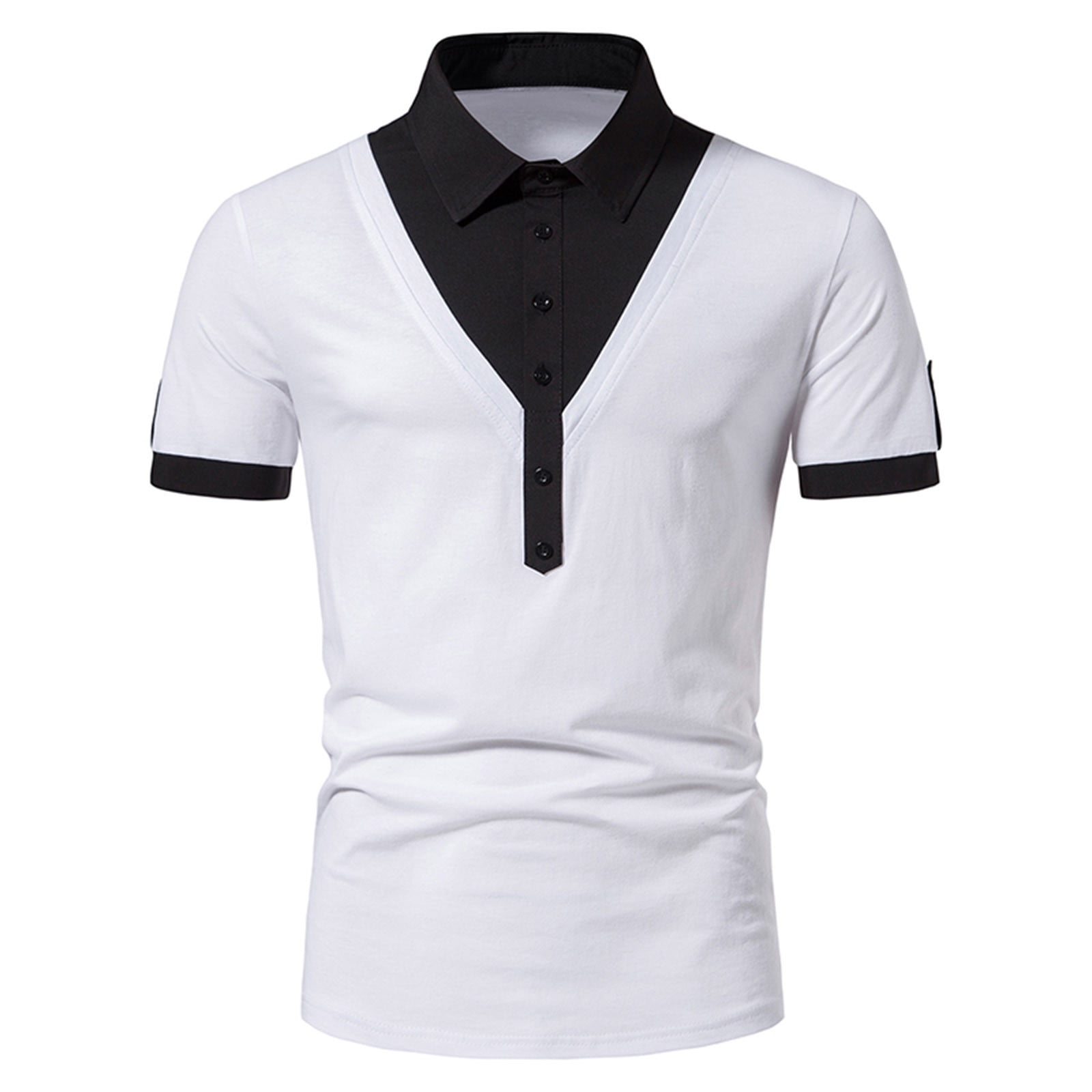 ZCFZJW Casual Men's Short Sleeve Shirts Trendy Summer Regular Fit Patchwork  Half Button Down T-Shirts Lightweight Pullover Tshirt Tops White XXL