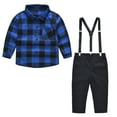 thumbnail image 1 of ZCFZJW Casual Suit for Toddler Kids Baby Boy 2Pcs Long Sleeve Gentleman British Style Plaid Button Down Flannel Shirt and Suspender Overalls Outfits Set(Blue#03,2-3Years), 1 of 9