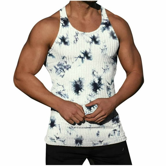 ZCFZJW Casual Summer Ombre Tank Tops for Men Cute Sleeveless Striped Knitted Vest Loose Regular Fit Comfy Tie Dye Gradient Print Beach Hawaiian Shirts Navy XXL