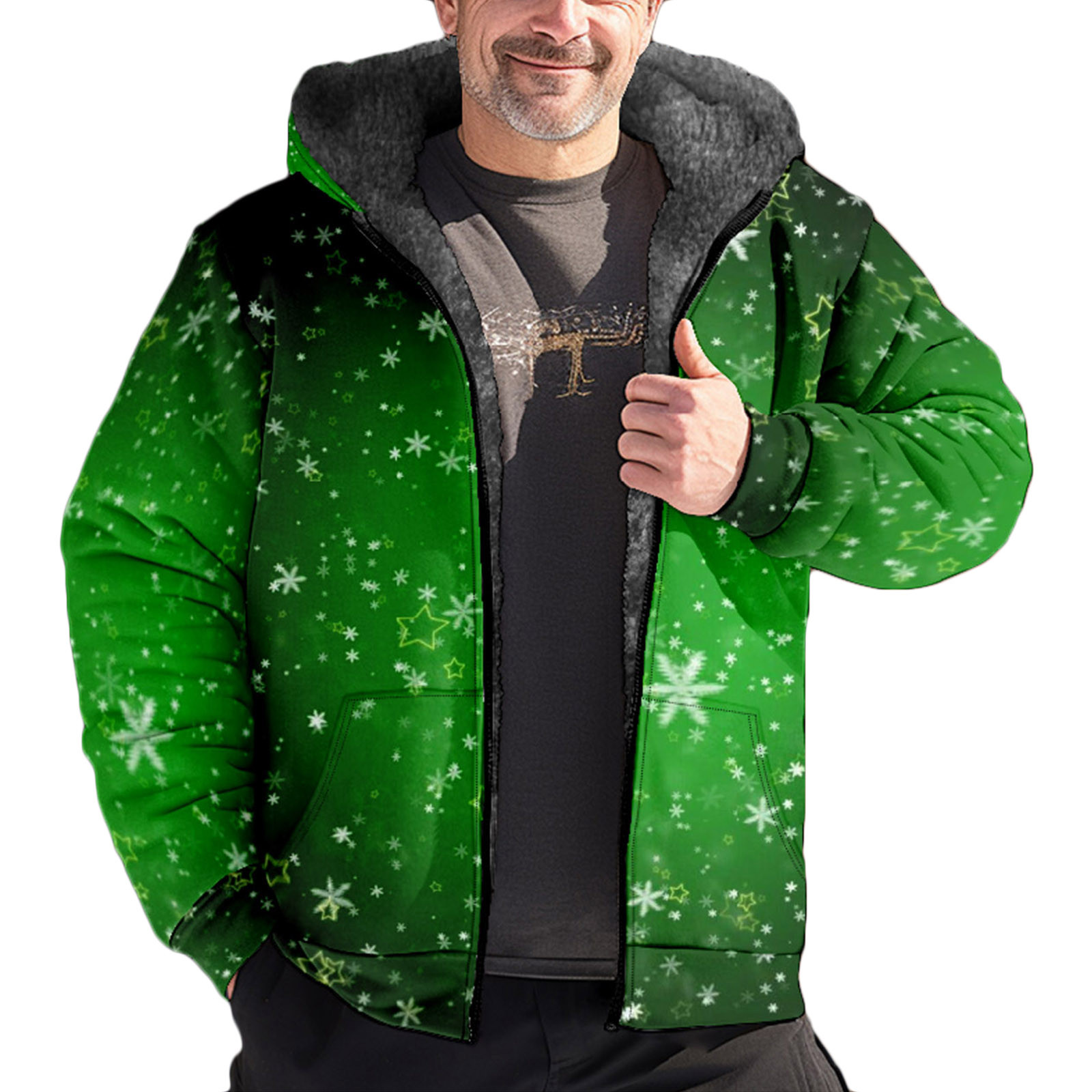 ZCFZJW Christmas Mens Hooded Coats Full Zipper Long Sleeve Heavyweight