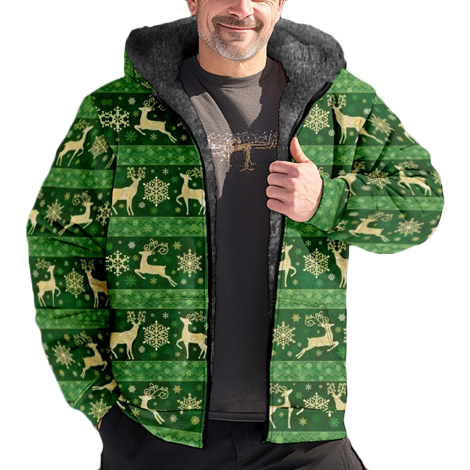 ZCFZJW Christmas Mens Hooded Coats Full Zipper Long Sleeve Heavyweight