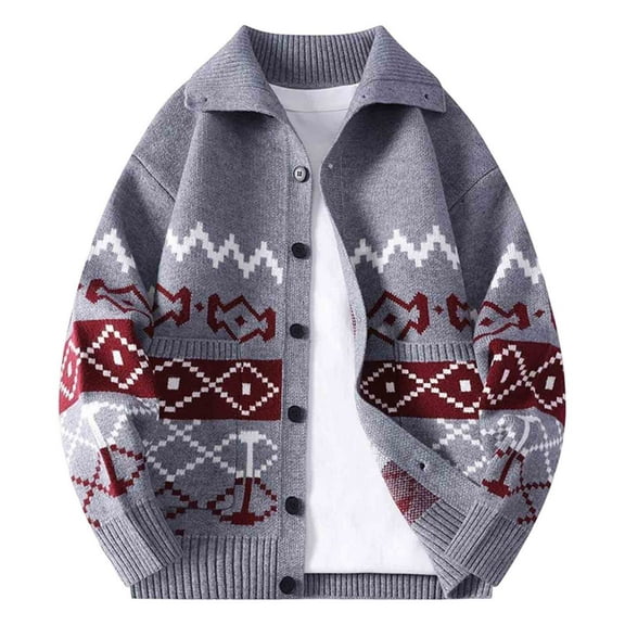 ZCFZJW Christmas Sweaters for Men Big and Tall Regular Fit Casual Quarter Zip up Stand Collar Pullover Tops Loose Lightweight Holiday Comfy Knit Sweater Gray#02 M