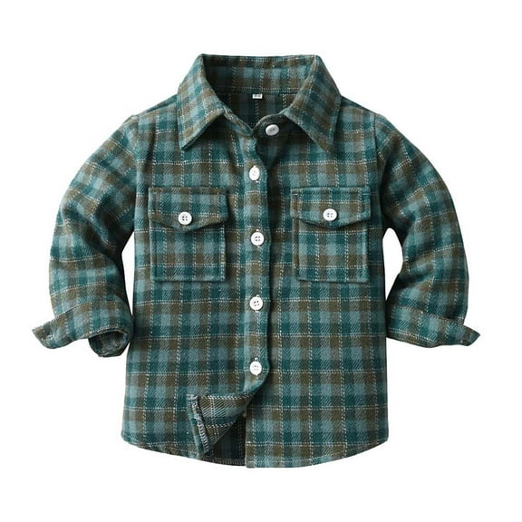 ZCFZJW Little Kids Toddler Baby Boy Girl Flannel Shirt Jacket Plaid Long Sleeve Lapel Button Down Shacket Fall Winter Warm Coat Outwear A#19-Green 3-6 Months