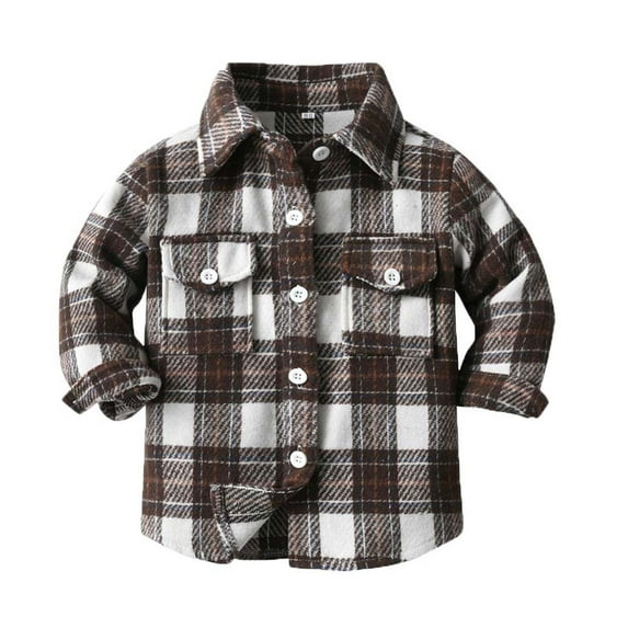 ZCFZJW Little Kids Toddler Baby Boy Girl Flannel Shirt Jacket Plaid Long Sleeve Lapel Button Down Shacket Fall Winter Warm Coat Outwear A#20-Coffee 4-5 Years