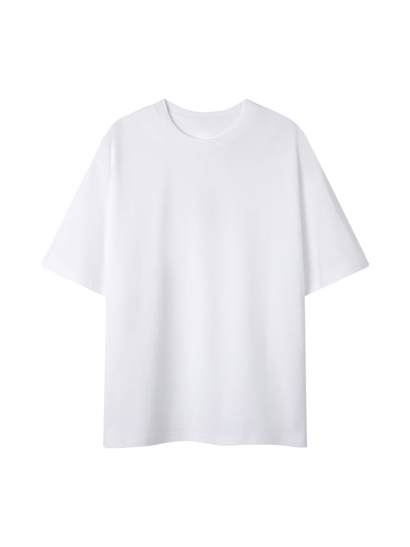 Cool T-Shirts for Men Big and Tall Regular Fit Casual Summer Short Sleeve Solid Color Crew Neck Basic Workout Tees Shirt Oversized Baggy Pullover Tops White L