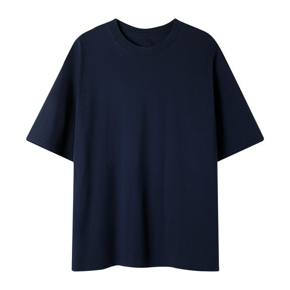ZCFZJW Cool T-Shirts for Men Big and Tall Regular Fit Casual Summer Short Sleeve Solid Color Crew Neck Basic Workout Tees Shirt Oversized Baggy Pullover Tops Navy XXXXXL