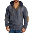 thumbnail image 1 of ZCFZJW Corduroy Hoodie Sweaters for Men Vintage Long Sleeve Casual 1/4 Button V Neck Drawstring Hooded Pullover Sweatshirts Loose Regular Fit Comfy Hooded Outwear Tops with Elbow Patches Navy XL, 1 of 8