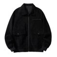 thumbnail image 1 of ZCFZJW Corduroy Jackets for Men Casual Long Sleeve Full Zip Up Winter Plush Thick Warm Lapel Coat Outwear with Pockets Black M, 1 of 5