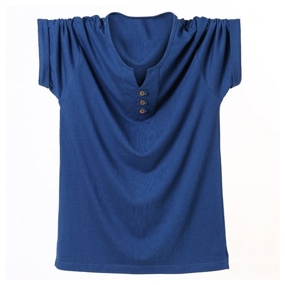 ZCFZJW Cotton T-Shirts for Men Big and Tall Regular Fit Casual Solid Color Summer Short Sleeve Button V Neck Basic Workout Tees Shirt Tops Blue XXXXXXXXL