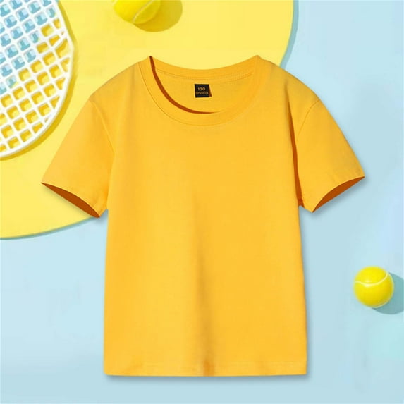 ZCFZJW Cotton T-Shirts Toddler Kids Boys Girls Summer Short Sleeve Holiday Beach Hawaiian Shirts Casual Solid Color Loose Comfy Baggy Tees Shirt Tops Yellow 2 Years